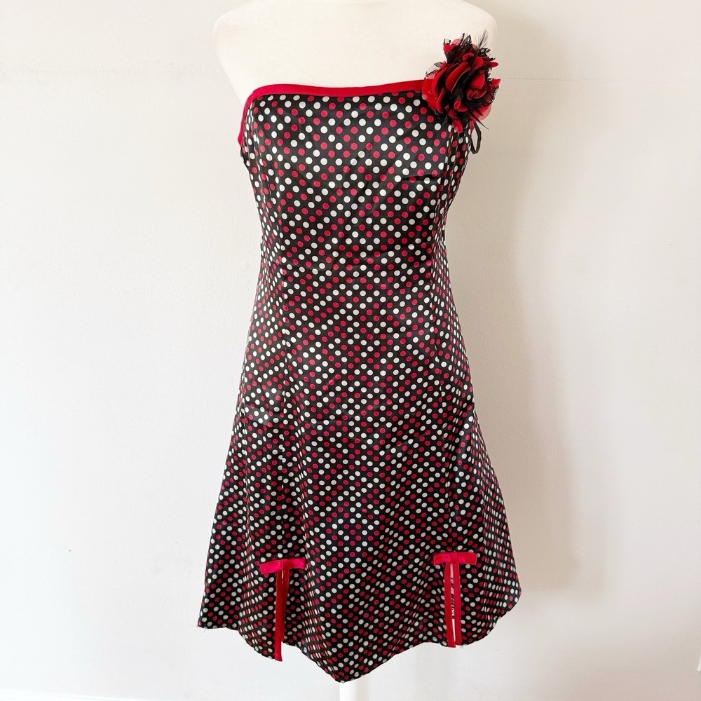 Vintage Y2K Dress Women 11 Black Polka Dot Pinup Rockabilly Prom Party Romantic